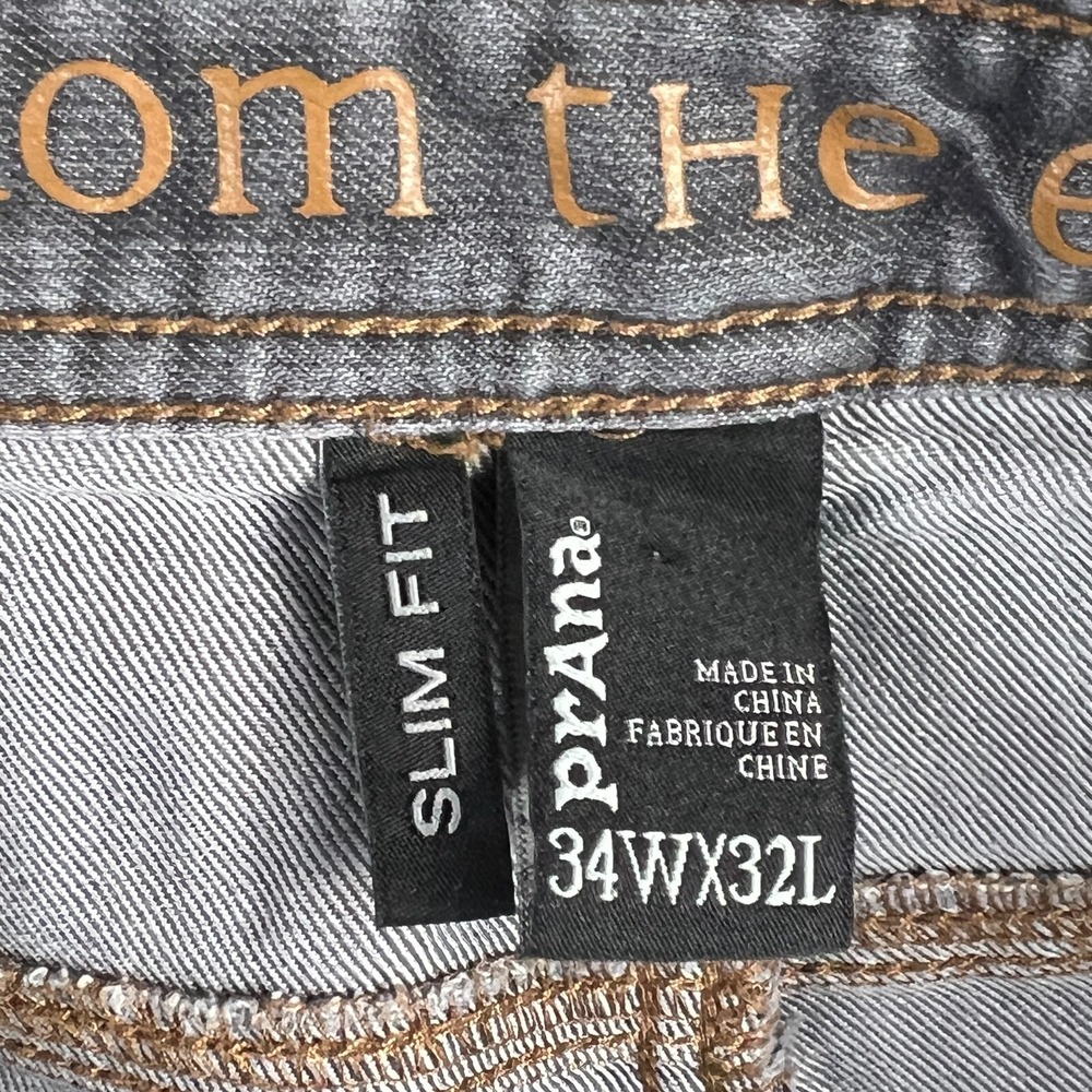 PrAna Jeans Mens 34X32 (35x32) Medium Wash Grey Denim Straight Leg Slim Fit - Picture 8 of 10